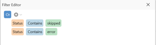 Example filter configuration showing error status filter