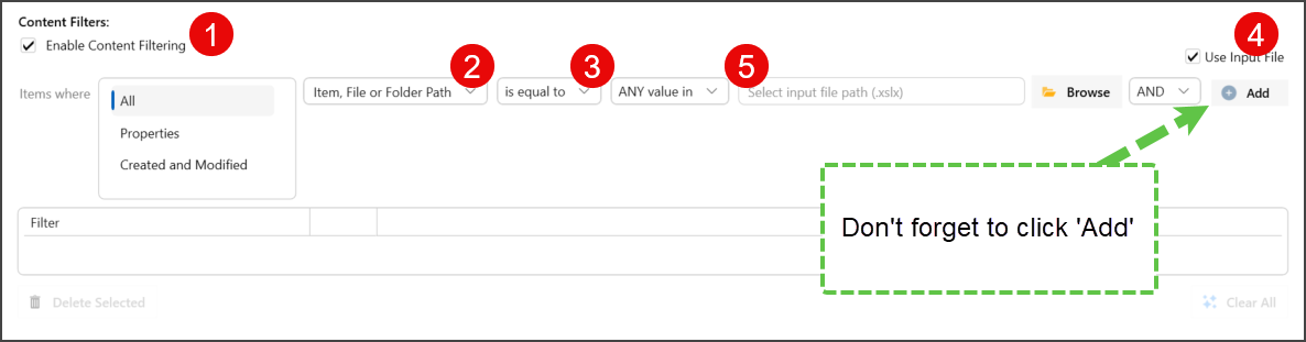 Use Input File checkbox and browse button